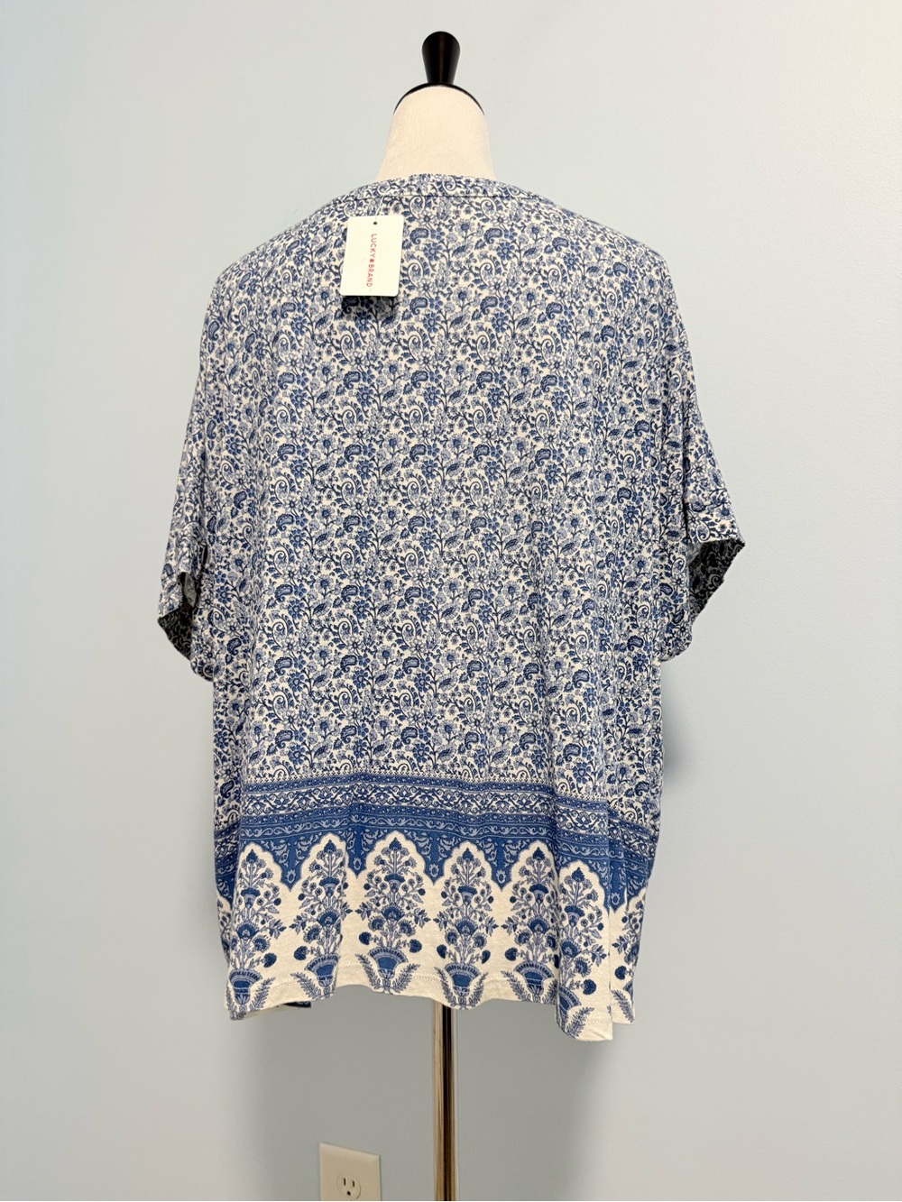 Lucky Brand Women’s Plus Peasant Boho Top Blue Paisley Floral Size 3XL - Picture 3 of 7